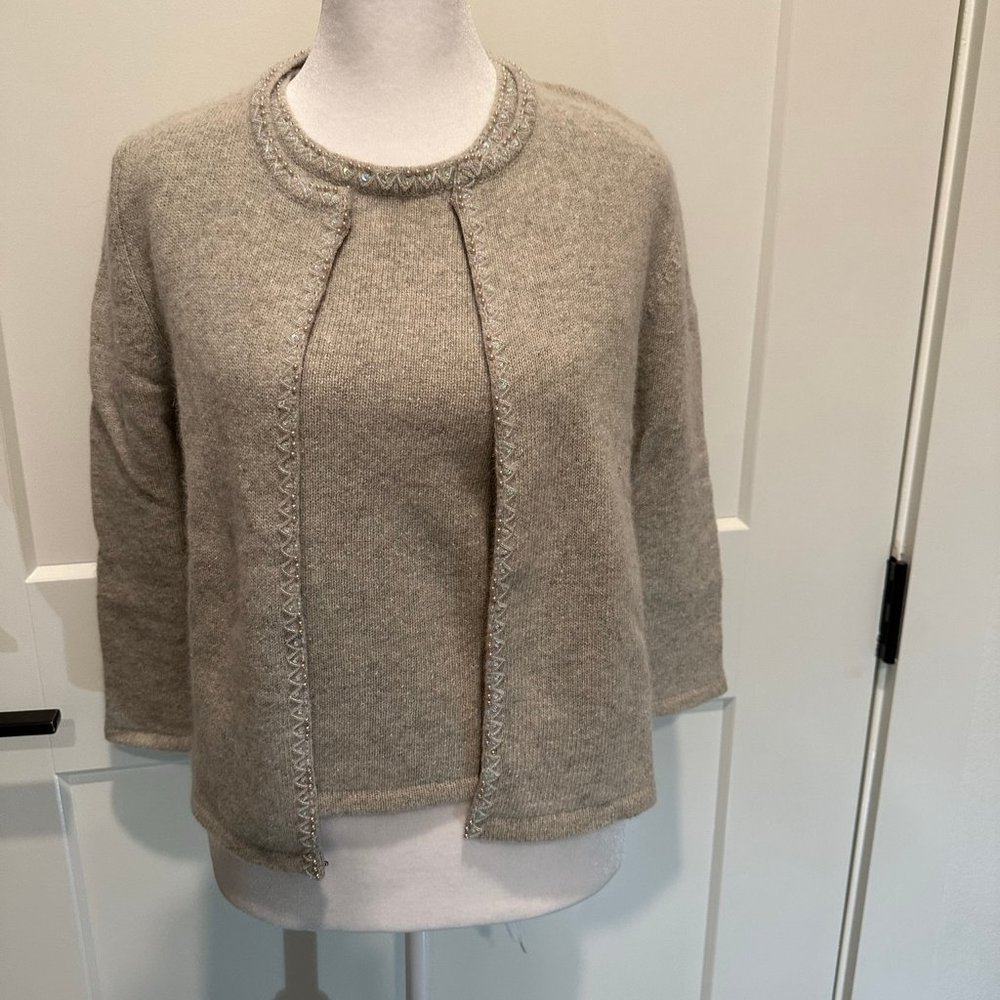 2 pc. set Vintage Lambswood, Angora Blend Ann Taylor Sweater Shell & Cardigan XS